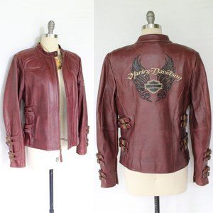 Harley Davidson motorcycle Biker embroidered eagle studded brown Leather Jacket